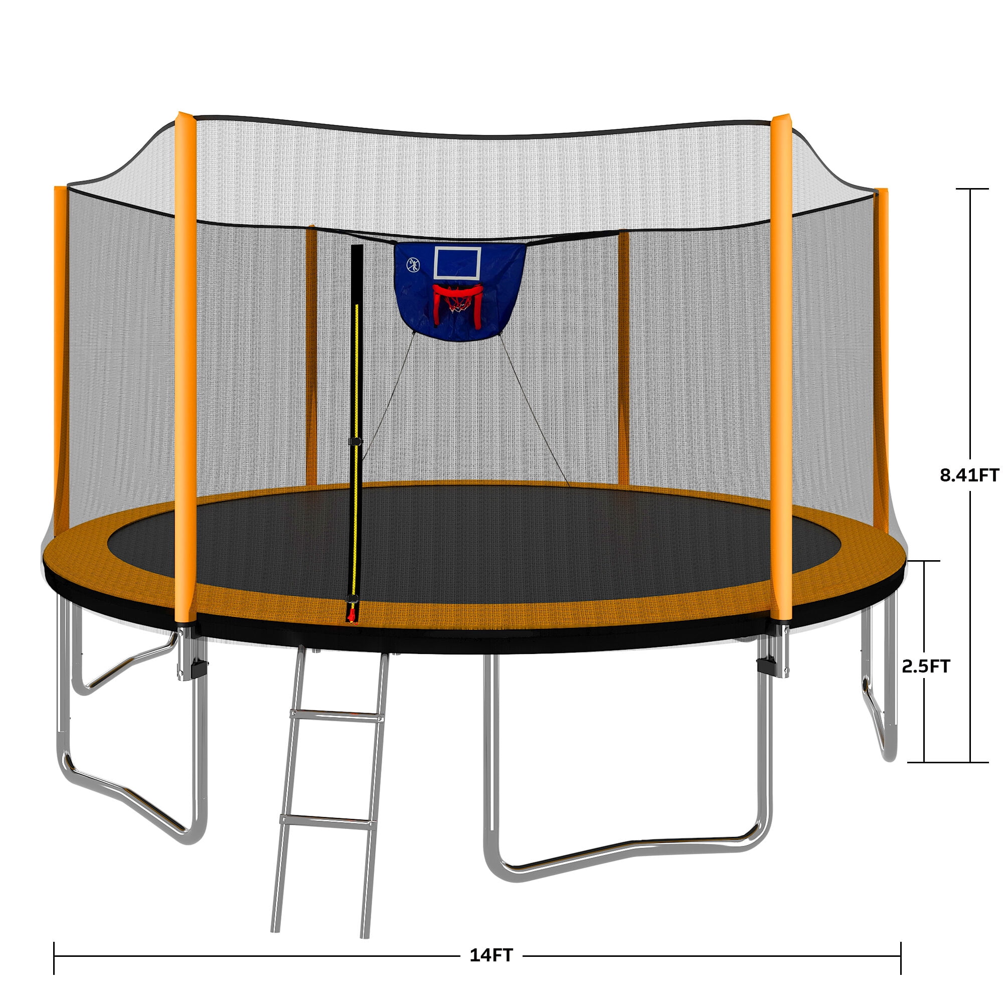Mini Trampoline, Upgrade- 14FT Trampoline with Basketball Hoop Inflator and Ladder(Outer Safety Enclosure) Orange, Orange Trampoline For Kids,Steel Fitness Trampoline