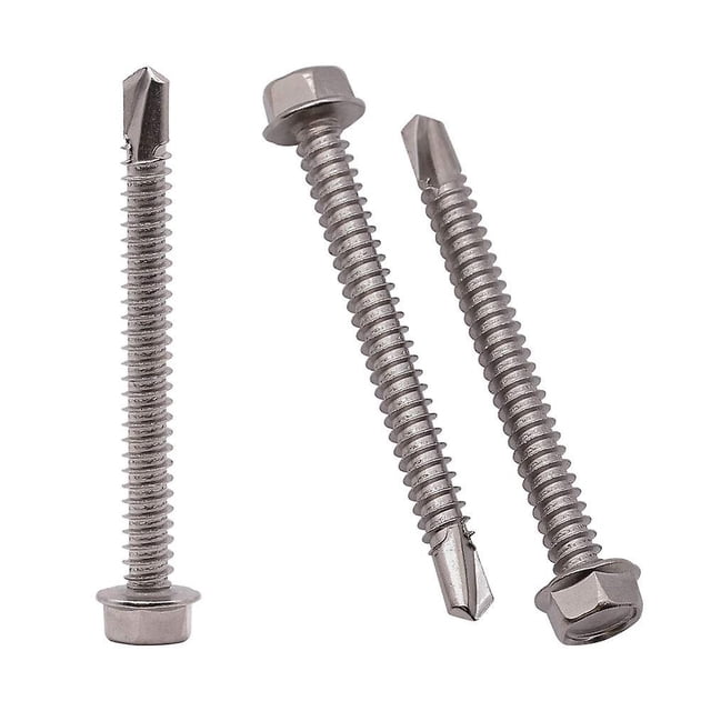 Tornillos autoperforantes con cabeza de arandela hexagonal n.º 12 x 2", tornillos Tek de chapa de acero inoxidable 410 con punto de perforación, accionamiento hexagonal externo, tornillos autorro