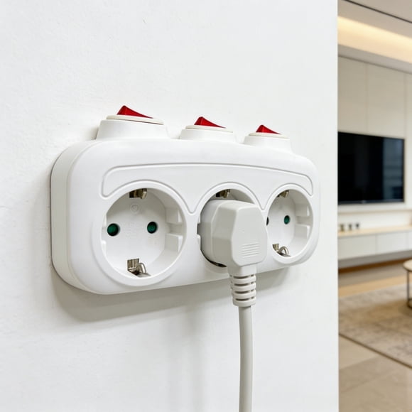 Creatine 3 Way Plug Power Strip With Individual Switches – European Standard 2 Pin Wall Tap Extender Independent On/Off Buttons Compact Splitter For Home And Trave