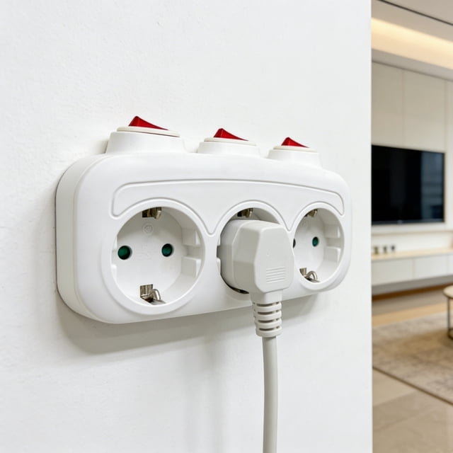 Creatine 3 Way Plug Power Strip With Individual Switches – European Standard 2 Pin Wall Tap Extender Independent On/Off Buttons Compact Splitter For Home And Trave