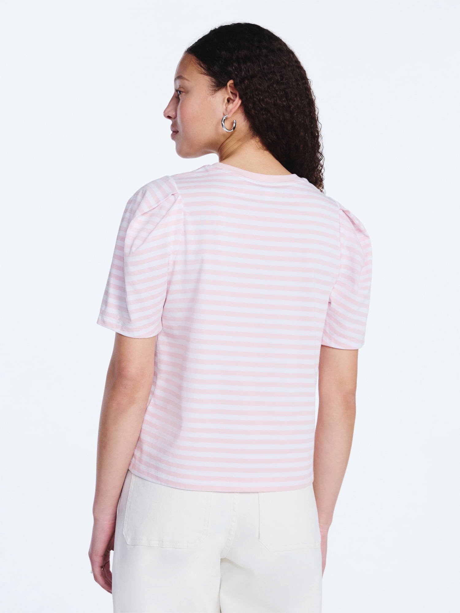 Free Assembly Women's and Women's Plus Crewneck Tee with Puff Sleeves, XS-4X