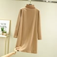 thumbnail image 4 of ZQUUVOU Women's Casual Dress Long1 Sleeve Solid Waist Round Neck Midi Dresses Khaki, 4 of 6