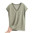 thumbnail image 2 of LADIGASU Women's Casual Loose Stripe V Neck Summer Thin Edition Short Sleeved Pajamas Tops, 2 of 3