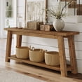 thumbnail image 6 of Finmind 70.87-inch Solid Wood Console Table, 2-Tier Long Farmhouse Entryway Table with Shelf, Vintage Brown, 6 of 6