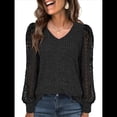 thumbnail image 3 of Blusas de Encaje de Larga para Mujer, Suéteres de Cuello en V A para Otoño 2025, Atuendos Elegantes e Informales de Invierno Negro XXL, 3 of 9