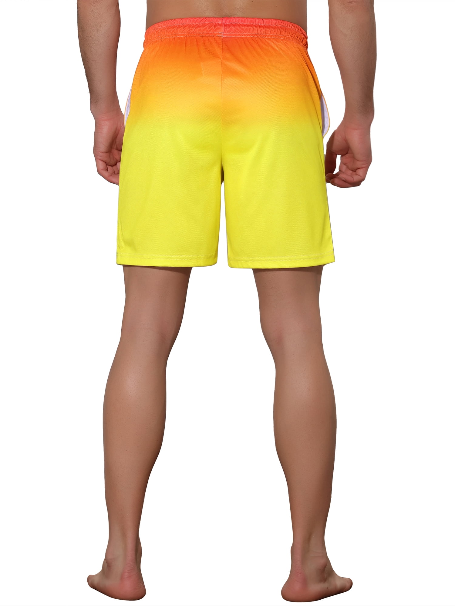 Unique Bargains Men's Drawstring Waist Colorful Pattern Hawaiian Swim Board Shorts 34 Yellow