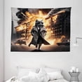 thumbnail image 2 of Ambesonne Cat Tapestry Wall Hanging, Cinematic Humorous Agent Kitty, 80"x60", Pale Orange and Dark Grey, 2 of 3