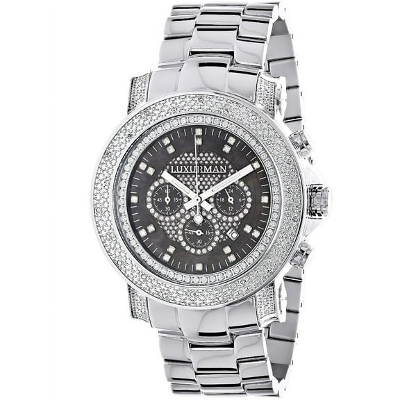 Black Mother of Pearl Escalade Luxury 3/4ct White Diamond Chronograph Watch with Metal Band