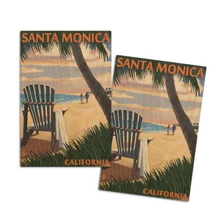 

Santa Monica California Adirondack Chairs and Sunset (4x6 Birch Wood Postcards 2-Pack Stationary Rustic Home Wall Decor)