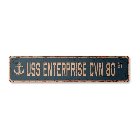 USS ENTERPRISE CVN 80 Vintage Aluminum Street Sign us navy ship veteran sailor rustic metal tin gift | Indoor/Outdoor | 24" Wide