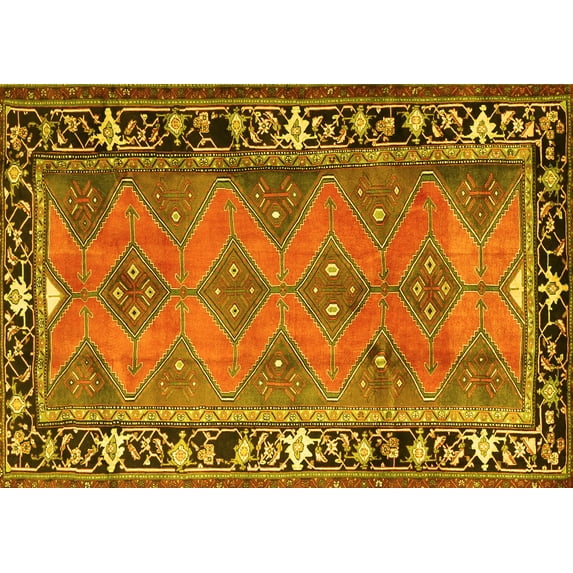 Ahgly Company Machine Washable Indoor Rectangle Persian Yellow Traditional Area Rugs, 6' x 9'