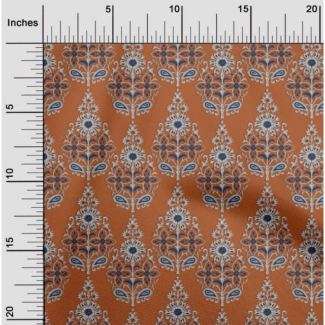 oneOone Cotton Poplin Fabric Floral & Paisley Block Print Sewing Fabric BTY 56 Inch Wide
