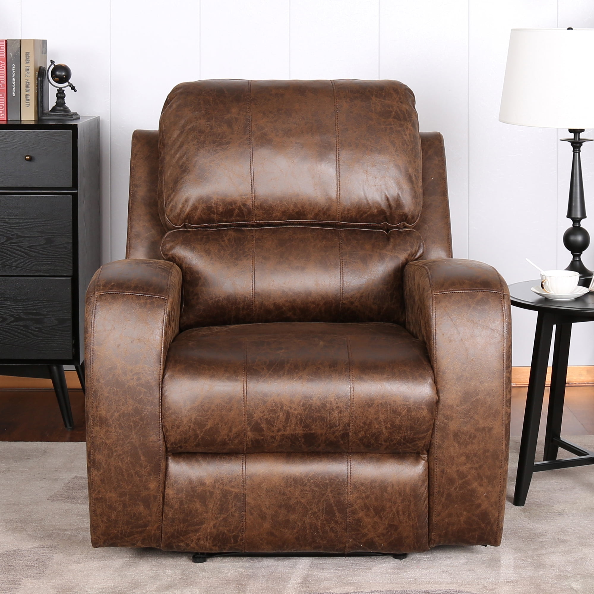 Power Electric Bonded Pu Leather, Rustic Leather Light Tan Electric Recliner Chair