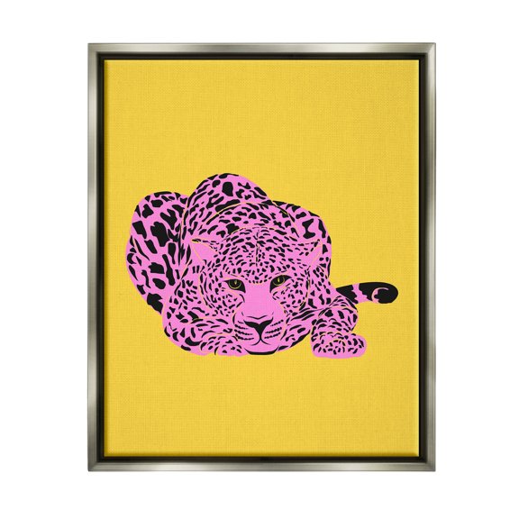 Stupell Industries Pop Style Leopard Animals & Insects Painting Gray Floater Framed Canvas Art Print Wall Art, 17 x 21