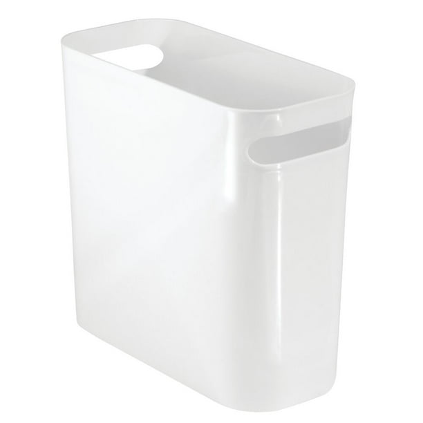 mDesign Slim Plastic Small Trash Can Wastebasket with Handles White