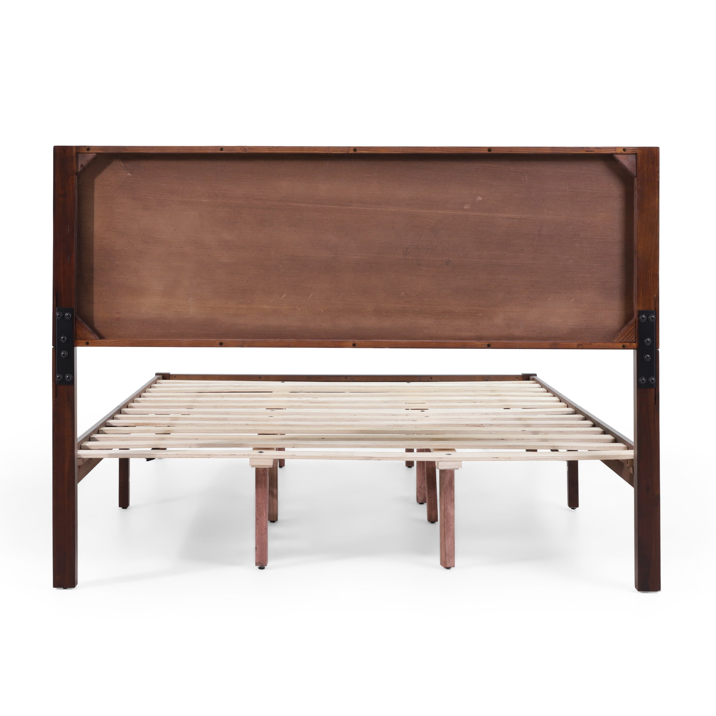 Noble House Tony Queen Size Bed with Headboard, Natural and Dark Brown Finish