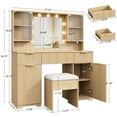 thumbnail image 3 of GIKPAL Vanity Set with Mirror & Lights, Wood Makeup Vanity Table with Stool, 3 Drawers, 2 Large Cabinets & Power Outlet, Modern Vanity Desk with 3 Dimmable Light Modes for Bedroom, Women & Girls, 3 of 13