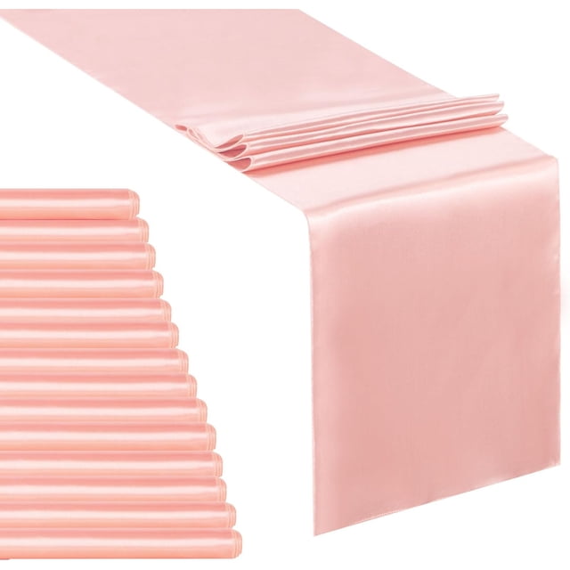 15 Pack Pink Satin Table Runner 12 x 108 Inch Long Table Runner for Wedding Birthday Party Engagement Decorations