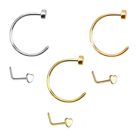 - Package of Nose Hoop and Stud L-shape with Heart