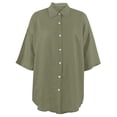 thumbnail image 5 of Short Sets for Women Loose Fit Cotton Linen Short Sleeve Button Down Collared Shirt and Wide Leg Shorts 2 Piece Matching Set, 5 of 6