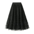 thumbnail image 2 of Mrat Handkerchief Skirt Women's Solid Color Ruffled Mesh Skirt High Waist Prom Poached Skirt Half-Length Skirt Handkerchief Skirt S-159 Black M, 2 of 7