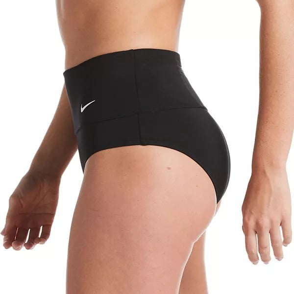 Nike BLACK Essential High-Waist Banded Bikini Swim Bottom, US Large