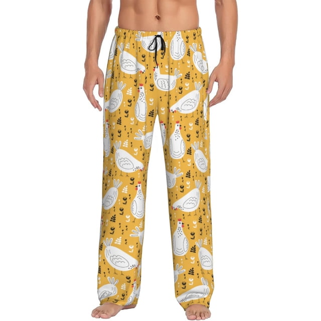 Fotbe Funny Chicken Pantalones de Pijama para Hombre, Pantalones de Dormir, Pantalones de Casa con Cintura Ajustable y Bolsillos-Small