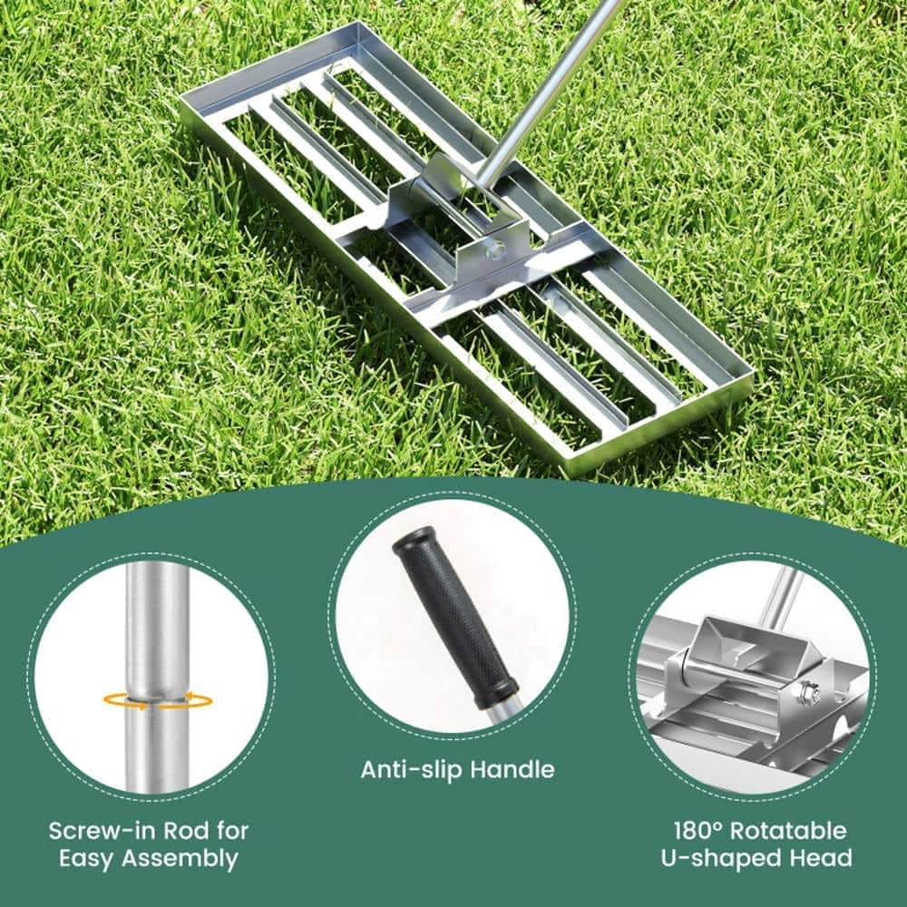 Yardi Yarda 30 x 10 Inch Lawn Leveling Rake, Lawn Care Tool with Ergonomic Handle for Outdoor as Yard, Silver