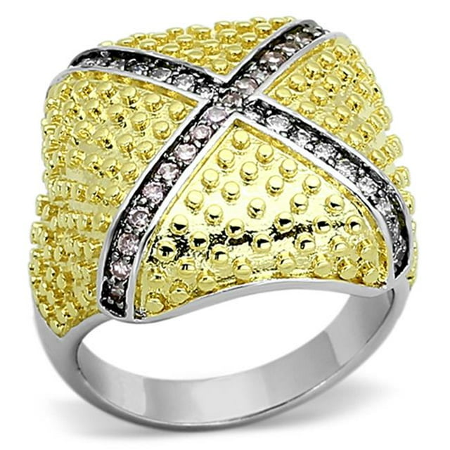 Women Rhodium & Gold & Ruthenium Brass Ring with AAA Grade CZ in Rose - Size 6