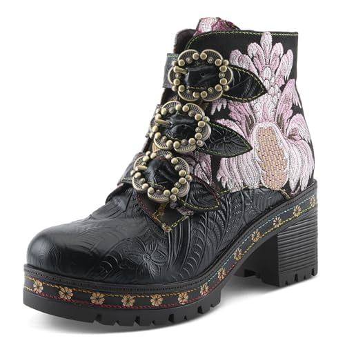 Spring Step L'Artiste Brazza Platform Booties | Bold Artistic Embroidered Leather Ankle Boots