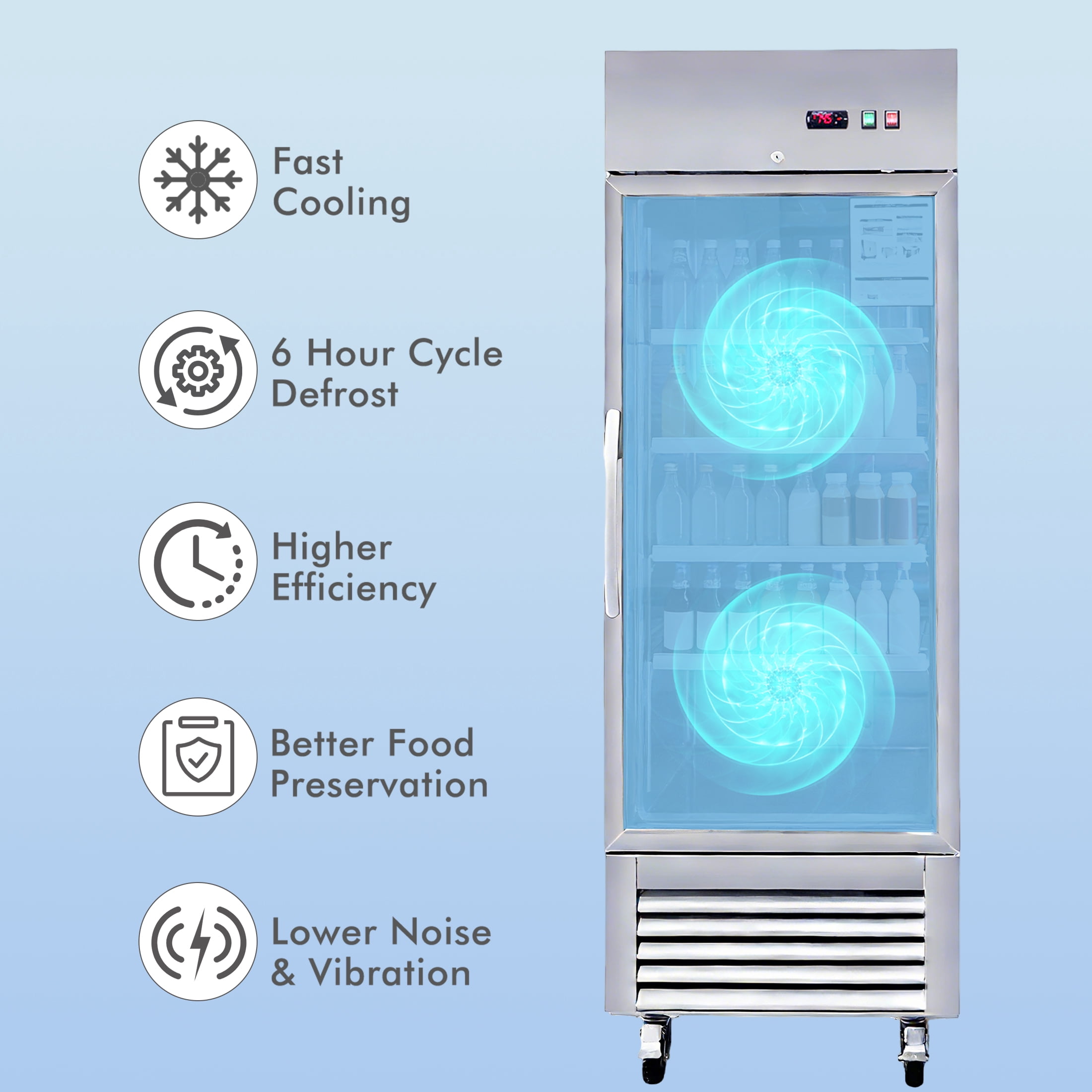 CTOSPOATO 27"W Commercial Refrigerator 1 Glass Door Stainless Steel Interior and Exterior Construction 18.68 Cu.ft.for Restaurant,Bar,Shop