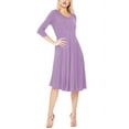 thumbnail image 2 of Women's Plus Size Round Neck 3/4 Sleeves Solid A-Line Midi Dress, 2 of 4
