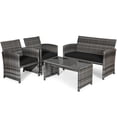 thumbnail image 3 of Costway 4PCS Patio Rattan Furniture Set Conversation Glass Table Top Sofa Cushioned, Black, 3 of 10