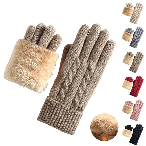 Hellosay Gloves Winter Women Knit Thermal Warm Fleece Lined Christmas Gifts Khaki