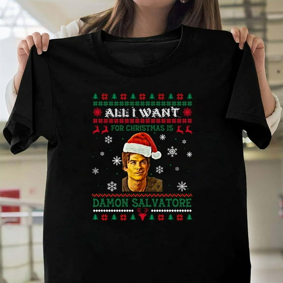 All I Want For Christmas Is Damon Salvatore Funny Graphic Unisex T-Shirt, TV Show Gift V60799, Up to Size 5XL