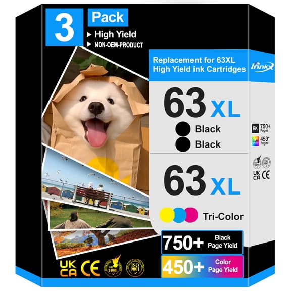 63xl Ink Cartridges Compatible for HP 63 ink Printer Ink HP 63XL Ink Cartridges, 3Pack，2 Black，1 Color