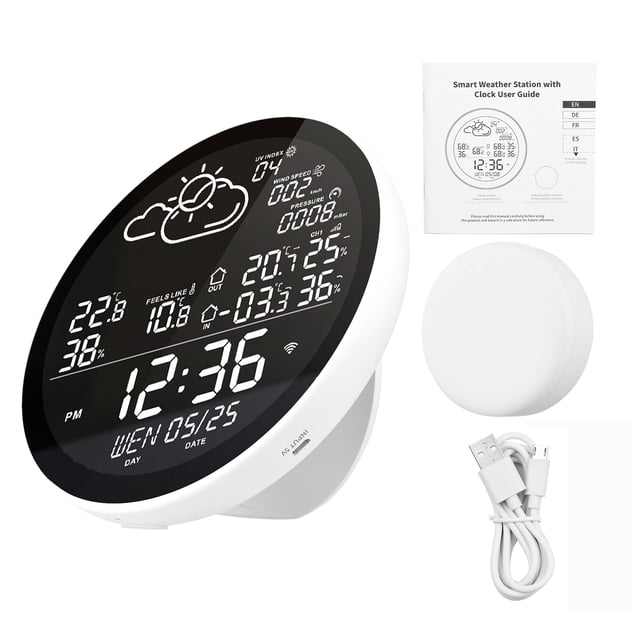 Estación meteorológica inteligente tuya wifi con reloj Medidor de temperatura y humedad interior y TOMSHOO higrotermógrafo