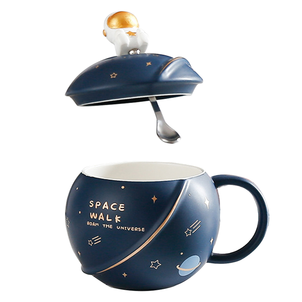 Hekki - Set: Space Themed Ceramic Mug + Lid + Astronaut Spoon