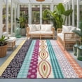thumbnail image 2 of Area Rugs 4'x6'. Bohemia Ethnic Carpet Runner Indoor Outdoor Rugs Home Decor Aesthetic, Boho Tribal Teal Orange Purple Stripes Leaves Non Slip Mats Washable Accent Rug for Living Room Bedroom, 2 of 8