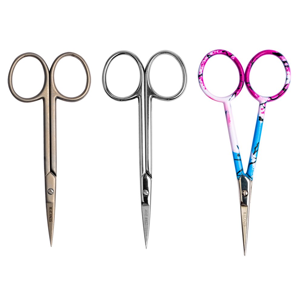 SINGER Embroidery Scissors Set, 4" Stainless Steel, Curved Tip