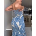 thumbnail image 4 of ChicMe Summer Dresses for Women Floral Printed Strapless Ruched Ruffle Hem Bodycon Party Vacation Dress Blue-L, 4 of 9
