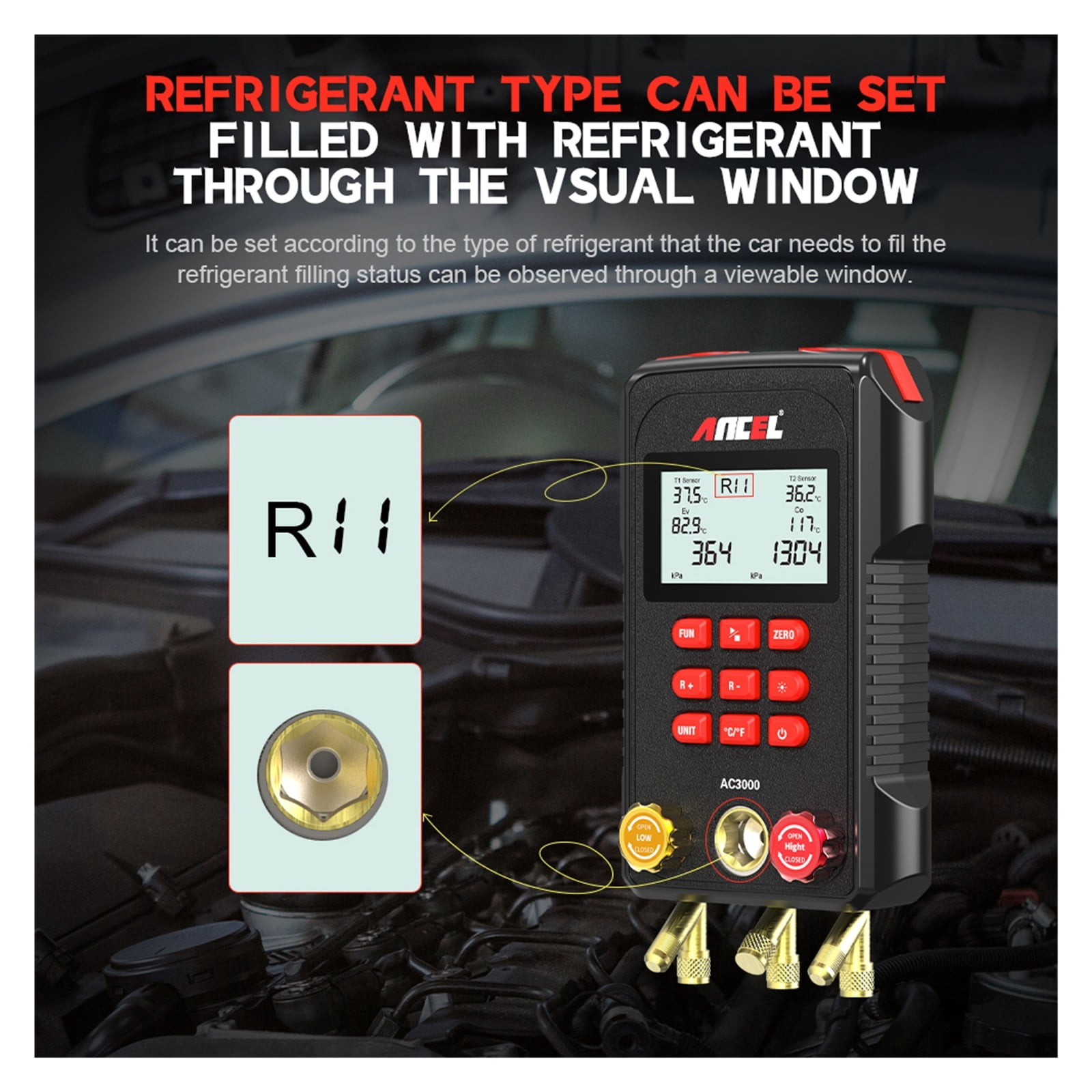 AC3000 Manifold Digital Gauge Refrigeration Leak Tester Vacuum Pressure Temperature Gauge Tools Digital Manifold Meter ,Accurate and Precise Gauges