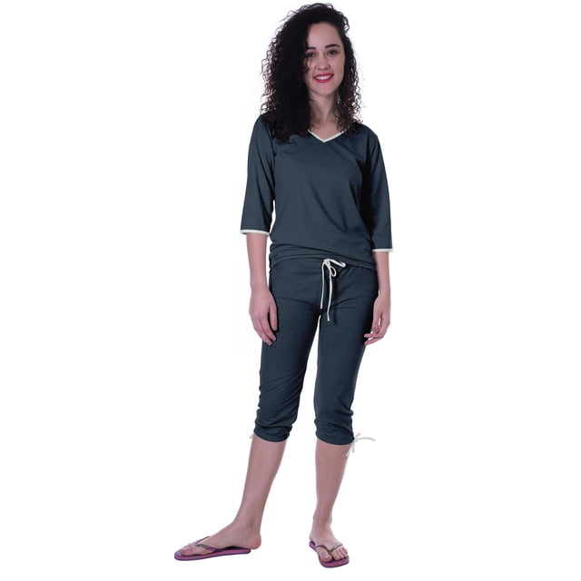 Moomaya Ensemble de Nuit Simple pour Femmes avec Capri en Coton 2 Pcs Chemises de Nuit