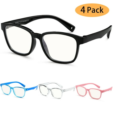 4 Pack Blue Light Glasses for Kids Anti Eyestrain Computer Gaming TV Bluelight Glasses for Girls Boys