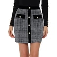 thumbnail image 1 of Falda corta de tweed de cintura alta con decoración de botones de colores a cuadros elegantes para mujer Negro L, 1 of 5