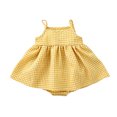 thumbnail image 2 of OOOUM Baby Girls Gingham Romper Dress Spaghetti Strap Flowy Sleeveless Bodysuit Summer Casual Stylish Lightweight Outfit Yellow 3-6 Months, 2 of 4