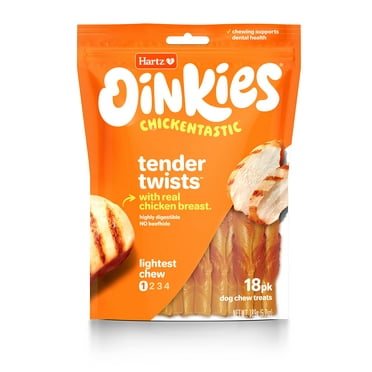 Hartz Oinkies Tender Twists with HYZ01 Real Chicken Breast Rawhide-Free Dog Treats, Highly Digestible Dog Chews, 18 Count