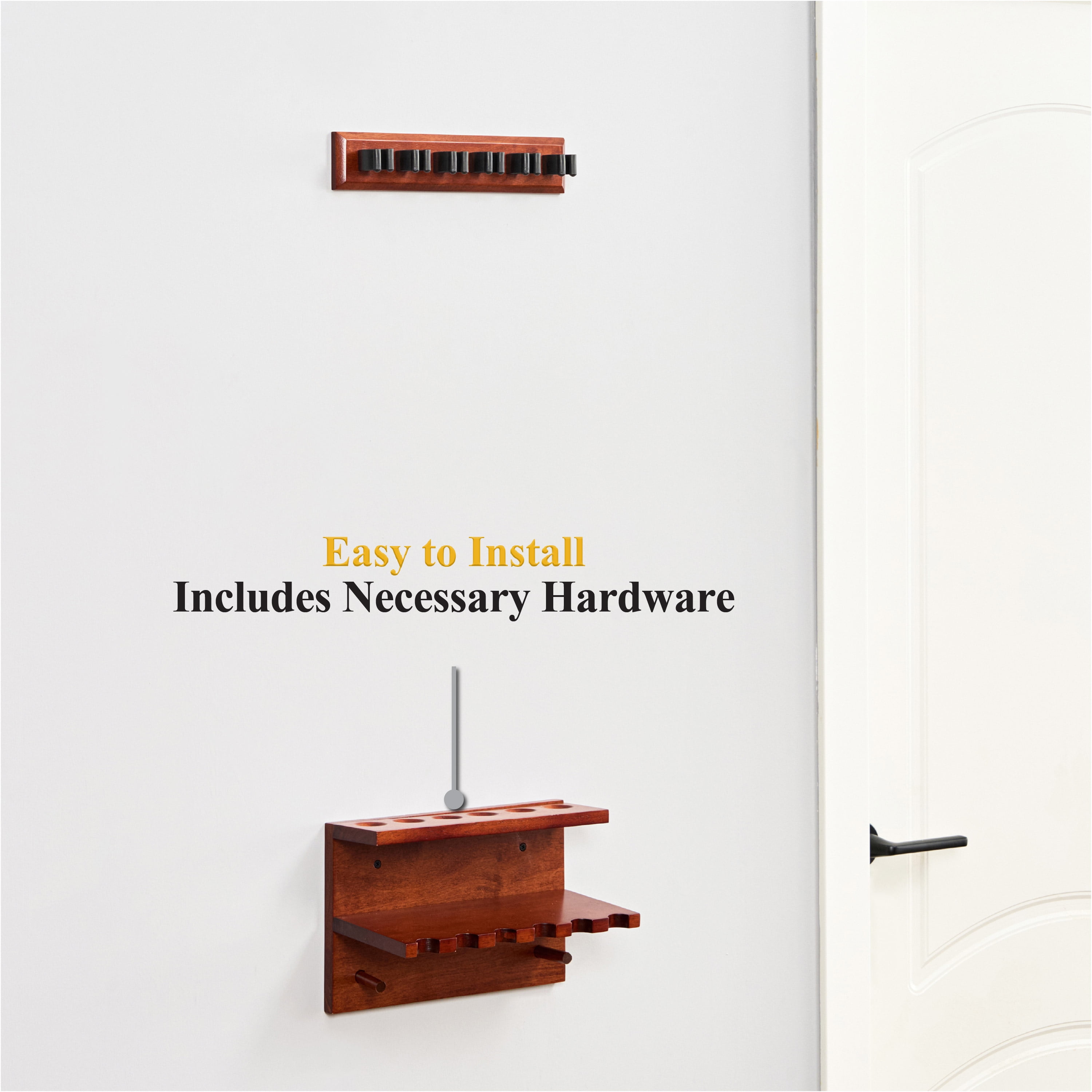 Wall Mount Pool Cue Rack with Six Slots and Accessory Storage by Barrington Billiards
