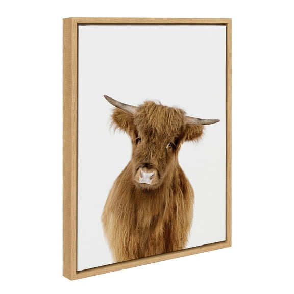 Kate and Laurel Sylvie Animal Studio Highland Framed Canvas Wall Art by Amy Peterson Art Studio, 18x24 Natural, Whimsical Fun Animal Farmhouse Art for Wall