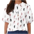 thumbnail image 2 of Fiudx Ofertas Flash Del Día Top de Camiseta con Cuello Redondo y Manga Farol Plisada con Lazo para Mujer, 2 of 5